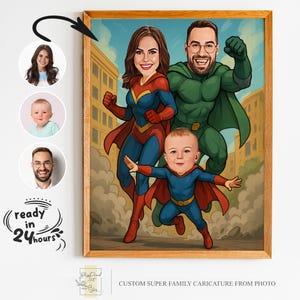 Custom Superhero Family Cartoon Portrait, Family Portrait, Family Gift, Super Family Caricature, Superhero Caricature, Caricature from Photo
