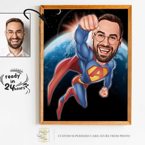 Benutzerdefinierte Superhelden-Karikatur-Porträt, Superhelden-Porträt, Geschenk für Papa, benutzerdefinierte Karikatur, Superhelden-Karikatur, Superhelden-Karikatur vom Foto