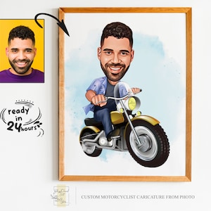 Ritratto di cartone animato motociclista personalizzato, ritratto di motociclista, regalo per motociclista, caricatura di motociclista, caricatura da foto