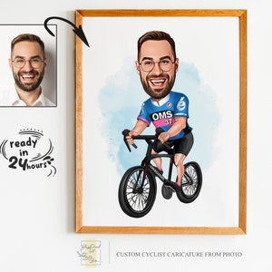 Spersonalizowany portret rowerzysty z kreskówki, portret motocyklisty, prezent dla rowerzysty, karykatura rowerzysty, spersonalizowana karykatura, karykatura ze zdjęcia