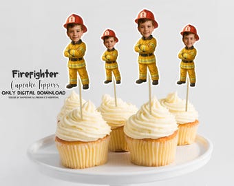 Firefighter Personalized Face Cupcake Toppers, Custom Party Decor, Personalized Custom Cupcake Toppers Firefighter, Custom Cake Decorations