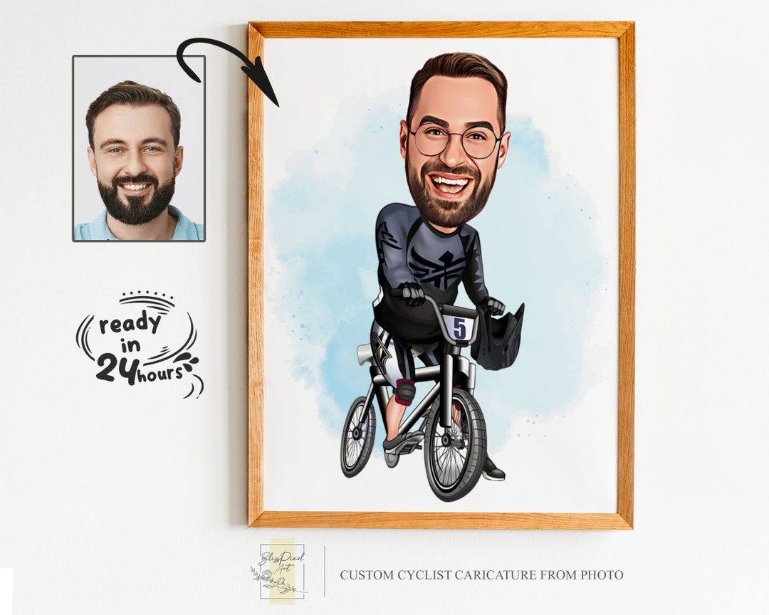 Custom Cyclist Caricature Portrait, Personalized Bike Rider Cartoon ...