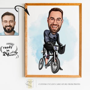 Personalized Cyclist Cartoon Portrait, Biker Portrait, Cyclist Gift, Cyclist Caricature, Custom Caricature, Caricature from Photo
