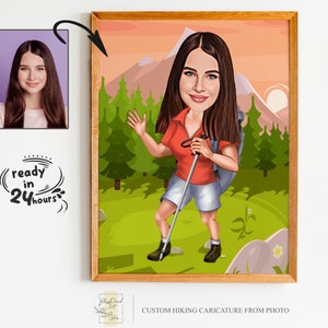 Niestandardowy portret z kreskówki o wędrówce, portret z wędrówki, prezent na wędrówkę, kreskówka o wędrówce, karykatura z wędrówki, zabawna kreskówka o wędrowcu, spersonalizowany wędrowiec
