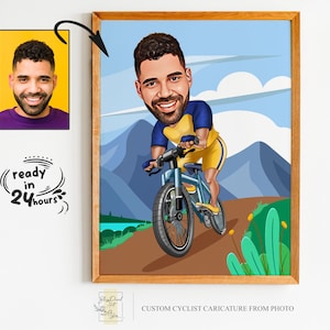 Retrato personalizado de dibujos animados de ciclista, retrato de ciclista, regalo de ciclista, caricatura de ciclista, caricatura personalizada, caricatura de foto