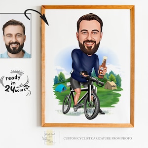 Personalisierte Radfahrer Cartoon Porträt, Biker Porträt, Radfahrer Geschenk, Radfahrer Karikatur, Benutzerdefinierte Karikatur, Karikatur vom Foto