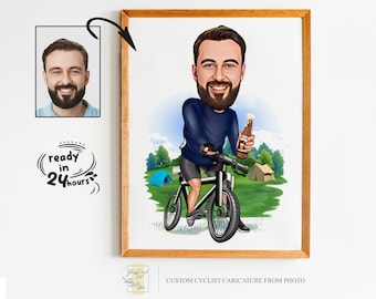 Personalisierte Radfahrer Cartoon Porträt, Biker Porträt, Radfahrer Geschenk, Radfahrer Karikatur, Benutzerdefinierte Karikatur, Karikatur vom Foto