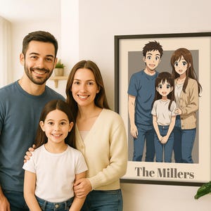 Portrait de famille personnalisé de style anime à partir de votre photo, transformez votre photo de famille en anime, cadeau portrait anime, illustration numérique personnalisée
