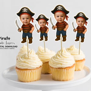 Décorations de cupcakes personnalisées avec visage de pirate, décoration de fête personnalisée, décorations de cupcakes personnalisées pirates, décorations de gâteau personnalisées