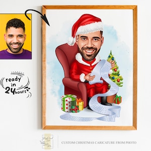 Ritratto di Natale personalizzato, Ritratto di Natale, Regalo di Natale, Caricatura di Natale, Caricatura di Natale, Caricatura da foto, Babbo Natale