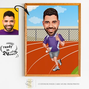 Custom Runner Cartoon Portrait, Runner Portrait, Runner Gift, Runner Caricature, Custom Caricature, Caricature from Photo, Sports Caricature