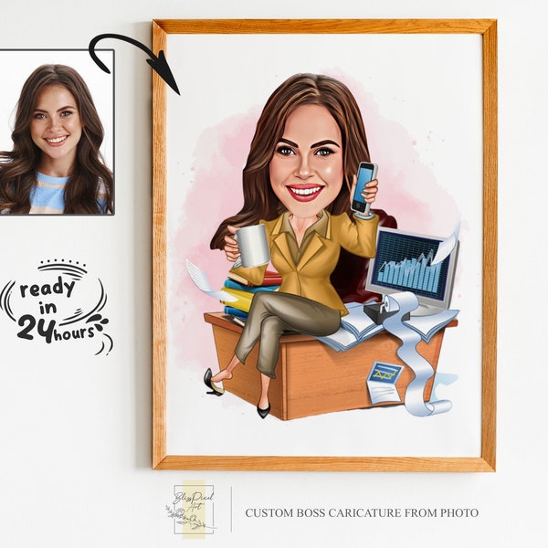 Custom Female Boss Cartoon Portrait, Boss Portrait, Gifts for Boss, Boss Caricature, Boss Lady Cartoon, Funny Boss Lady Caricature, Boss Art