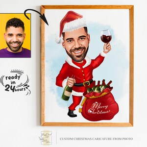 Portrait de dessin animé de Noël personnalisé, portrait de Noël, cadeau de Noël, caricature de Noël, caricature de Noël, caricature à partir d'une photo, père Noël