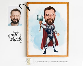 Custom Superhero Cartoon Portrait, Superhero Portrait, Gift for Dad, Custom Cartoon, Superhero Caricature, Caricature from Photo, Superhero