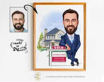 Benutzerdefinierte Realtor Cartoon Portrait, Realtor Karikatur, Realtor Geschenk, Real Realty Cartoon, Realtor Portrait, Realtor Cartoon vom Foto