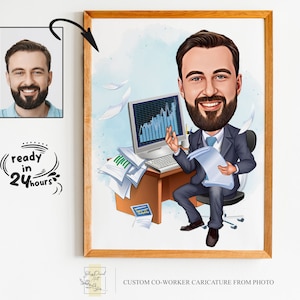 Aangepaste mannelijke collega cartoon portret, collega karikatuur, cadeau voor collega, collega cartoon, collega cadeau, karikatuur van foto