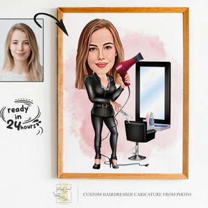Niestandardowy portret fryzjera z kreskówek, portret fryzjera, prezent dla fryzjera, karykatura fryzjera, karykatura ze zdjęcia, sztuka fryzjera