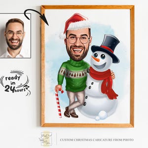 Portrait de dessin animé de Noël personnalisé, portrait de Noël, cadeau de Noël, caricature de Noël, caricature de Noël, caricature à partir d'une photo, père Noël