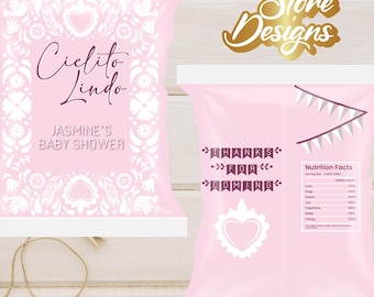 Cielito Lindo Baby Shower Chip Bag | Personalized Baby Girl Favor | Custom Digital File | Pink Baby Shower Printable