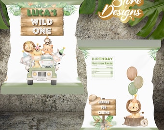 Safari Chip Bag Printable, Digital Product, Editable Template, Jungle Party Favor