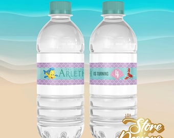 Little Mermaid Water Bottle Labels 16 oz | Personalized Mermaid Birthday | Custom Name & Age | Digital File