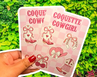 Coquette Cowgirl Sticker Sheet 5x3.5” | Pink Western Stickers | Girly Cowboy Boots & Hat | Waterproof Vinyl Planner Stickers