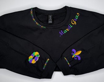 Mardi Gras Sweatshirt, Louisiana Mardi Gras Shirt, Embroidered Mardi Gras Sweatshirt, Hand-stitched Mardi Gras Shirt