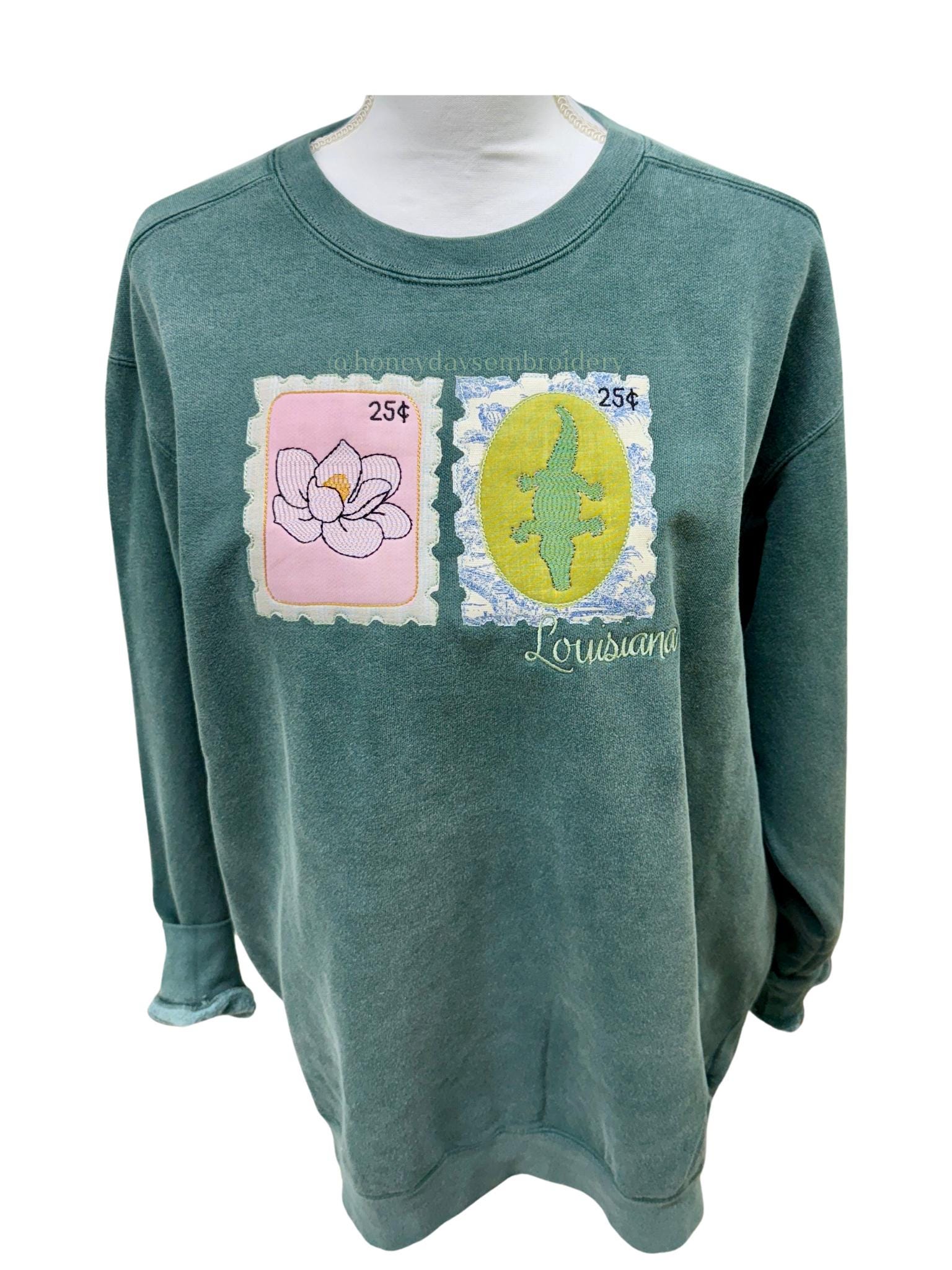 Embroidered Louisiana Stamp Sweatshirt, Louisiana Stamp Comfort Colors T-shirt