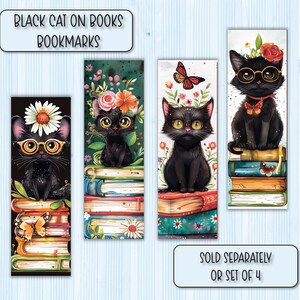 Black Cat on Books Bookmark | Handmade Bookmark | Gift for Book Lover | Book Merch | Avid Reader Gift | Laminated | Optional Matching Tassel