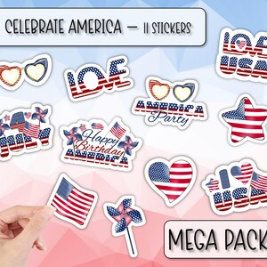 Feier Amerika MEGA Sticker Pack | Vaterländische Aufkleber | Scrapbook-Aufkleber | Laptop Aufkleber | Wasserflasche Aufkleber | Handy Case Sticker