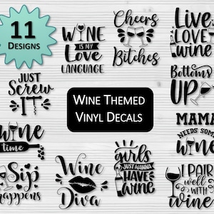 Calcomanías de vinilo con temática de vino / Calcomanía para auto / Calcomanía para botella de agua / Calcomanía para computadora portátil / Vinilo personalizado