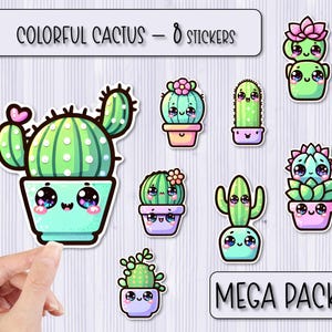 Bunter Kaktus MEGA Sticker Pack | Abziehbilder | Scrapbooking Aufkleber | Laptop Aufkleber | Wasserflasche Aufkleber | Handy Case Sticker