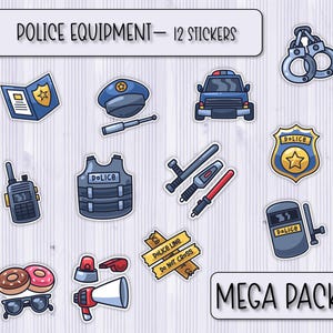 Police Gear MEGA Sticker Pack | Police Cartoon Stickers | Scrapbook Stickers | Laptop Stickers | Water Bottle Stickers | Phone Case Sticker