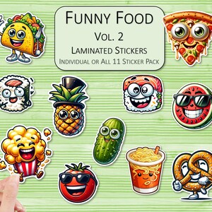 Funny Food Stickers Vol. 2 | Laminated Stickers | Weatherproof Stickers | Laptop Stickers | Water Bottle Stickers | Scrapbook Stickers