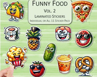 Funny Food Stickers Vol. 2 | Laminated Stickers | Weatherproof Stickers | Laptop Stickers | Water Bottle Stickers | Scrapbook Stickers
