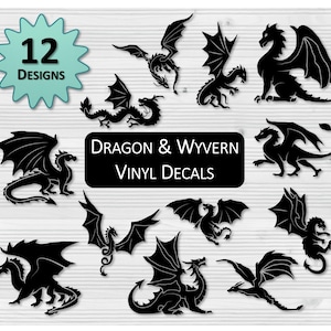Decalcomanie in vinile con draghi e viverna / Decalcomanie per auto / Decalcomanie per bottiglie d'acqua / Decalcomanie per laptop / Vinile personalizzato