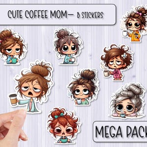 Pack d'autocollants MÉGA maman café mignonne | Stickers café | Stickers Scrapbooking | Stickers pour ordinateur portable | Stickers bouteille d'eau | Sticker coque de téléphone