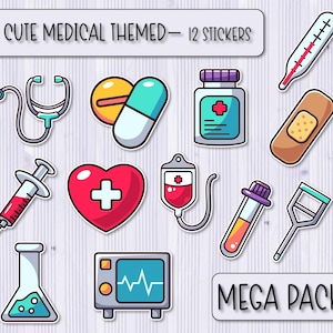 Cute Medical Themed MEGA Sticker Pack | Laminated Stickers | Medical Stickers | Laptop Stickers | Waterbottle Stickers | Phone Case Sticker