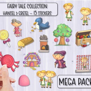 Pack d'autocollants MEGA Hansel & Gretel | Stickers contes de fées | Stickers Scrapbooking | Stickers pour ordinateur portable | Stickers bouteille d'eau | Sticker coque de téléphone