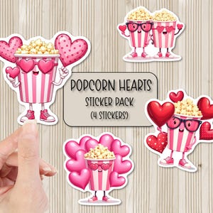 Popcorn Hearts Sticker Pack | Valentine Stickers | Scrapbooking Stickers | Laptop Stickers | Waterbottle Stickers | Phone Case Sticker