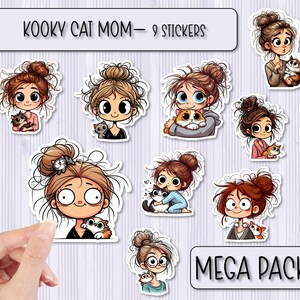 Pack d'autocollants MEGA Kooky Cat Mom | Stickers chats | Stickers Scrapbooking | Stickers pour ordinateur portable | Stickers bouteille d'eau | Sticker coque de téléphone