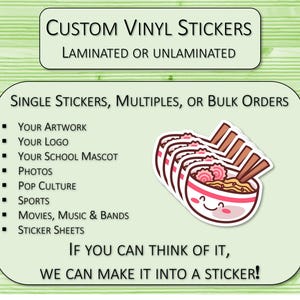 Aangepaste stickers | Gepersonaliseerde stickerontwerp | Kies je maat (1&quot;-5&quot;) | Gelamineerde waterdichte stickers | Handgemaakte vinylstickers
