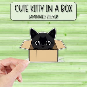 Cute Kitty in Box Sticker | Laminated Stickers | Cat Sticker | Kitten| Laptop Stickers | Waterbottle Stickers | Phone Case Sticker