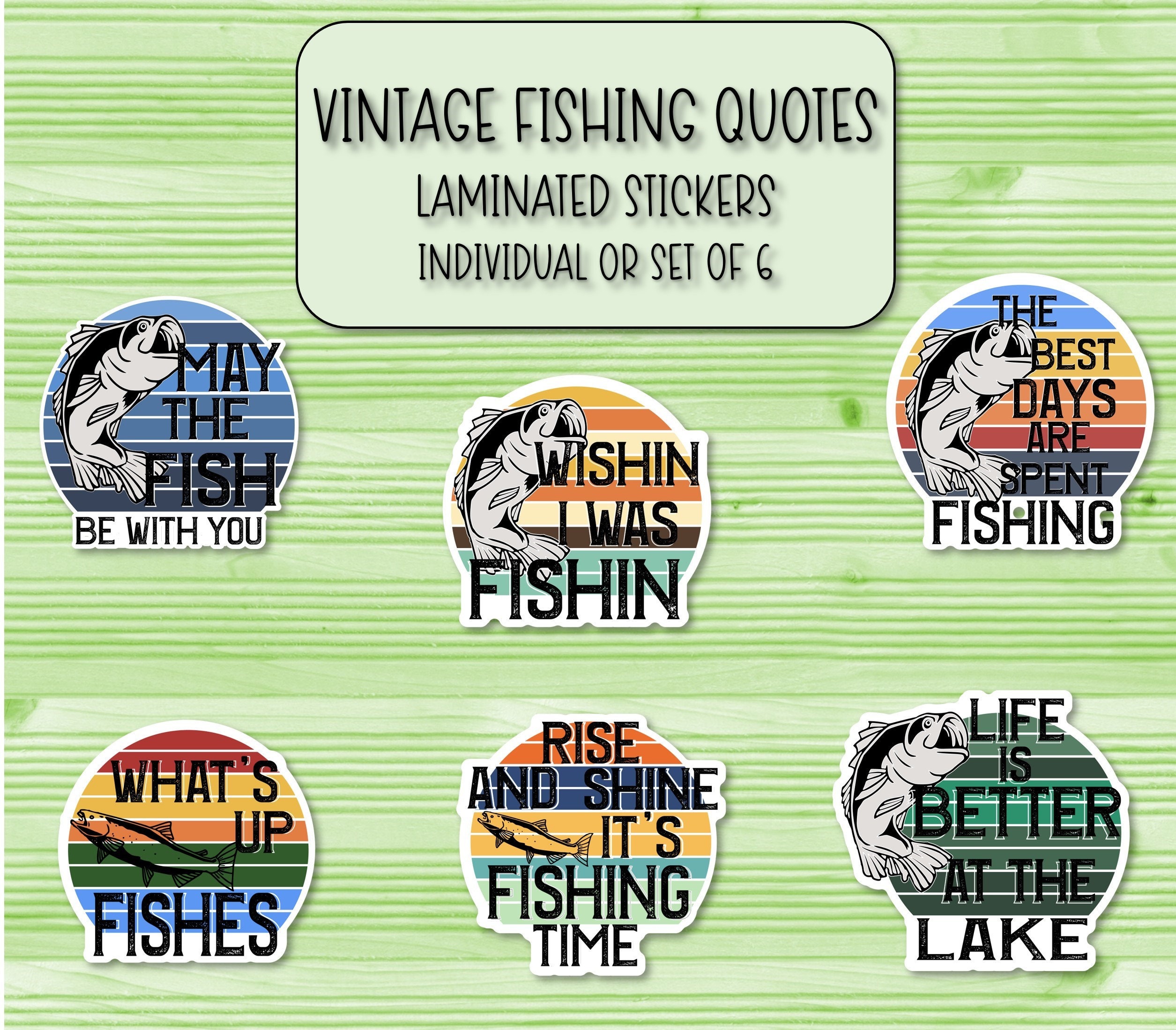 Vintage Fishing Stickers | Laminated Stickers | Fishing Stickers | Laptop  Stickers | Waterbottle Stickers | Phone Case Sticker