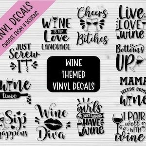Vinylstickers met wijnthema | Wijnglasdecoratie | Waterflesstickers | Laptopstickers | Telefoonhoesje sticker | Autostickers | Aanpasbaar