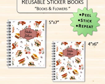 Books & Flowers Custom Reusable Sticker Book | Sticker Storage Album | Personalized Sticker Organizer