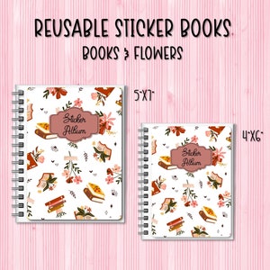 Books & Flowers Reusable Sticker Book | Sticker Storage Album | Custom Vinyl Sticker Organizer