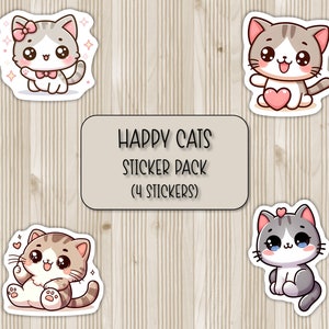 Happy Cats Sticker Pack | Kitten Stickers | Scrapbooking Stickers | Laptop Stickers | Waterbottle Stickers | Phone Case Sticker