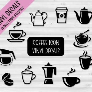 Calcomanías de vinilo con icono de café / Calcomanías de café / Calcomanías de cafeína / Calcomanías de botellas de agua / Calcomanías para portátiles / Calcomanías para automóviles / Regalos / Decoración de cafetería