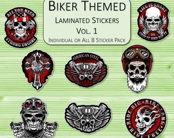 Biker Themed Vol. 1 Stickers | Laminated Stickers | Weatherproof Stickers | Laptop Stickers | Water Bottle Stickers | Scrapbook Stickers